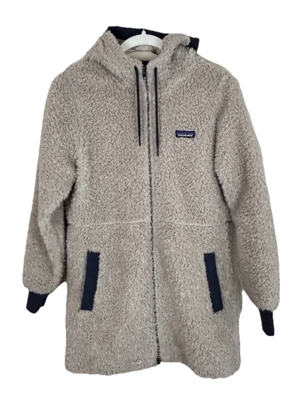 Patagonia Dusty Mesa Parka Jacket Women's Small Beige Blue Sherpa Fleece 25115